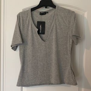PRETTYLITTLETHING Gray V-Neck T-Shirt